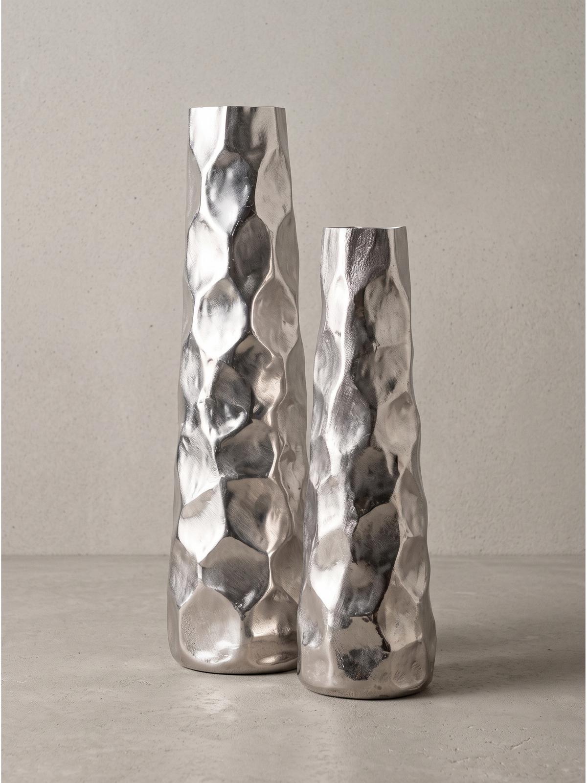 VASEN 2er-Set CASTELSARDO, Aluminium, Silber, Ø 15 x 48,5 cm - Silberfarben, Metall (48.5cm) - KADIMA DESIGN