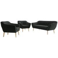 SITZGARNITUR PIRS 3+1+1 - Dunkelgrau Strukture - Holzbeine - Dunkelgrau/Buchefarben, Holzwerkstoff/Textil (180/75/74cm) - MKS