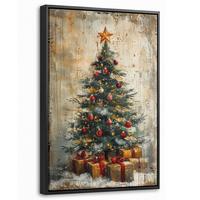 LEINWAND Bilder mit Rahmen - Weihnachtsbaum - Vintage - Weihnachten - Geschenk - 20x30 - Rostfarben, Textil (20/30cm) - MuchoWow