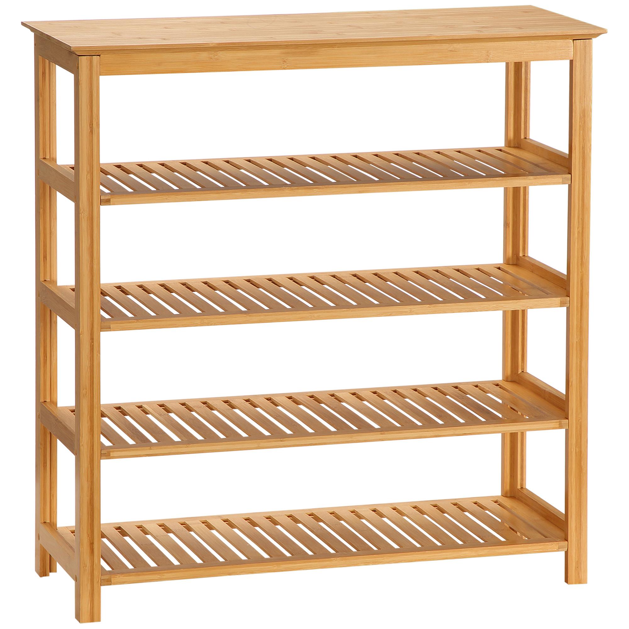 SCHUHREGAL, Schuhständer mit 5 Ebenen, Schuh-Organizer für max. 20 Paar Schuhe - Naturfarben, Holz (29/82/80cm) - HOMCOM