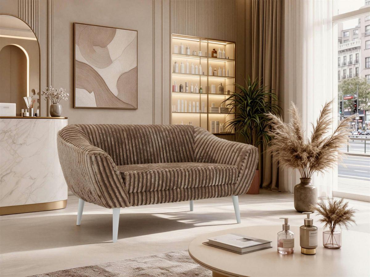 2-SITZER-SOFA PIRS - Braun Cord - Weiße Beine - Braun/Weiß, Holzwerkstoff/Textil (140/75/74cm) - MKS