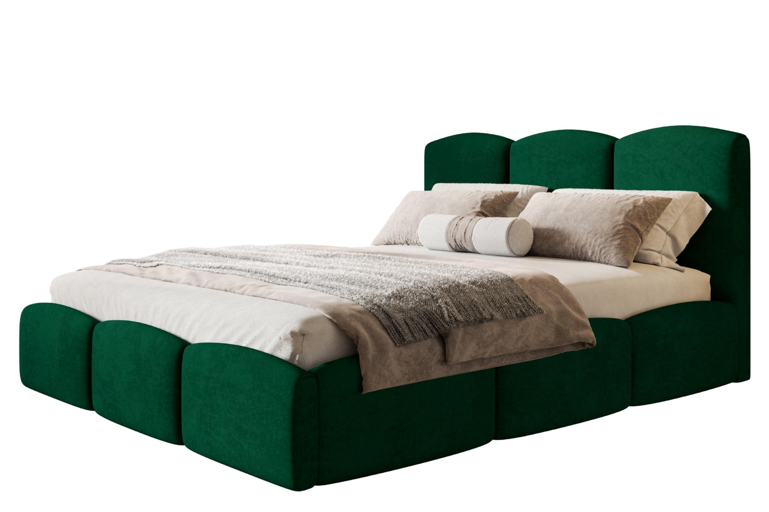 BETT 180x200 - Polsterbett mit Bettkasten und Metallrahmen - Modern Betten - Glatter Kronos-Stoff- Kollektion Zoya - Grün - Grün, Holz/Textil (180/200cm) - Alpi-Möbel