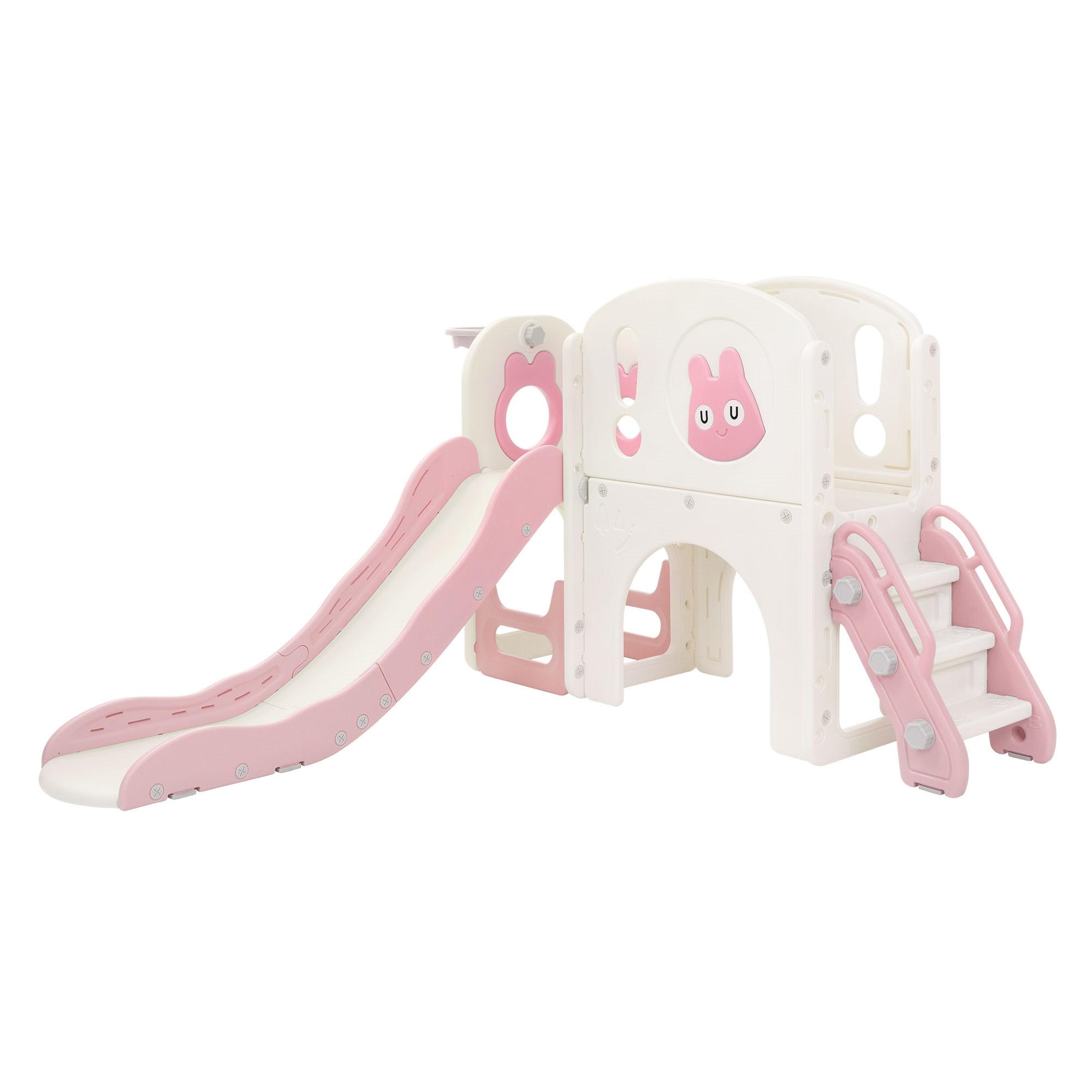 KINDERRUTSCHE mit Spielturm und Basketballkorb Rosa aus Kunststoff - Pink, Kunststoff (134.5/94.5/162cm) - Joyz