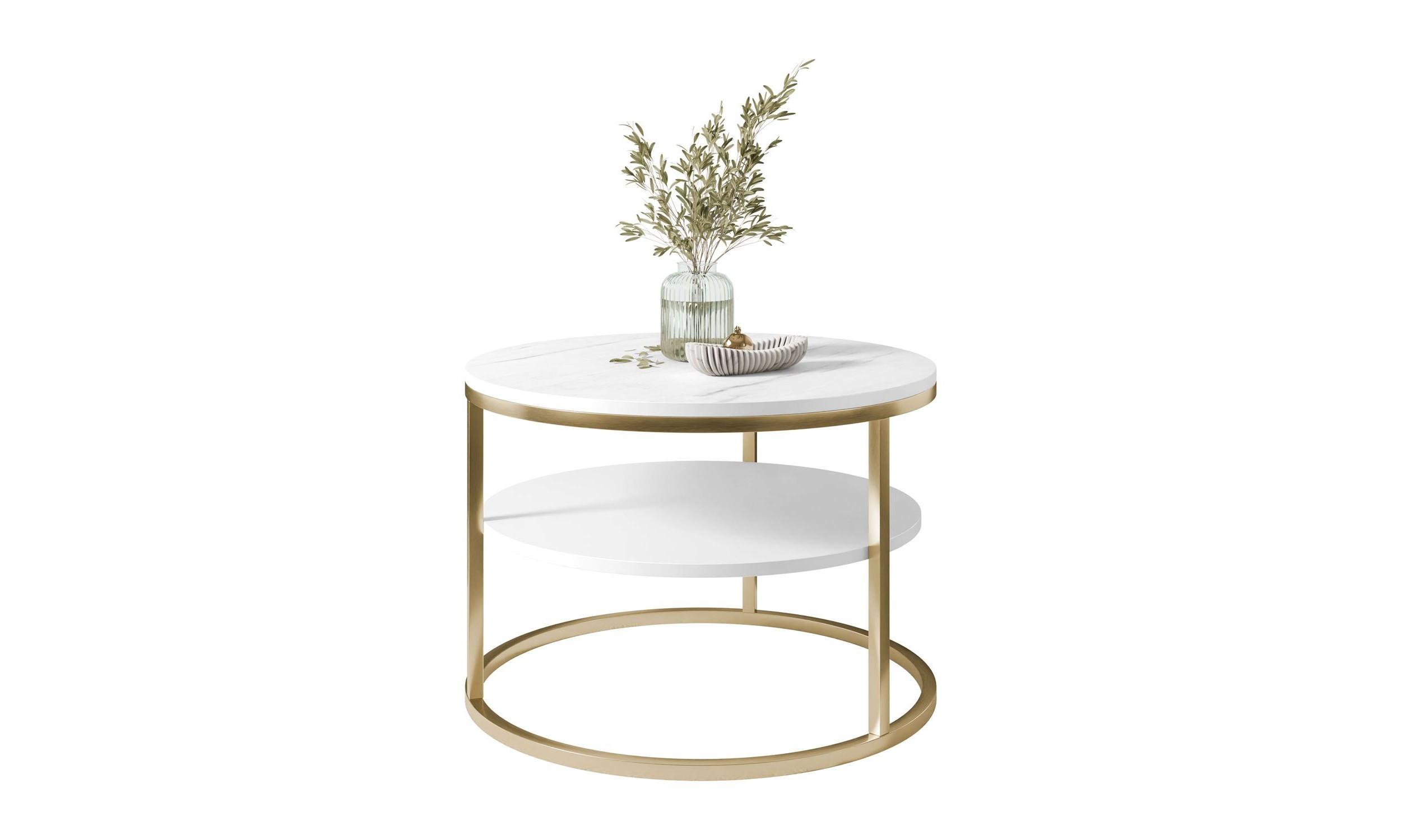 COUCHTISCH CIRI SLIM MAT Ø60/41 cm gebürstetes Gold / Marmor levanto - Goldfarben/Weiß, Holzwerkstoff/Metall (60/60/41cm) - Lookway