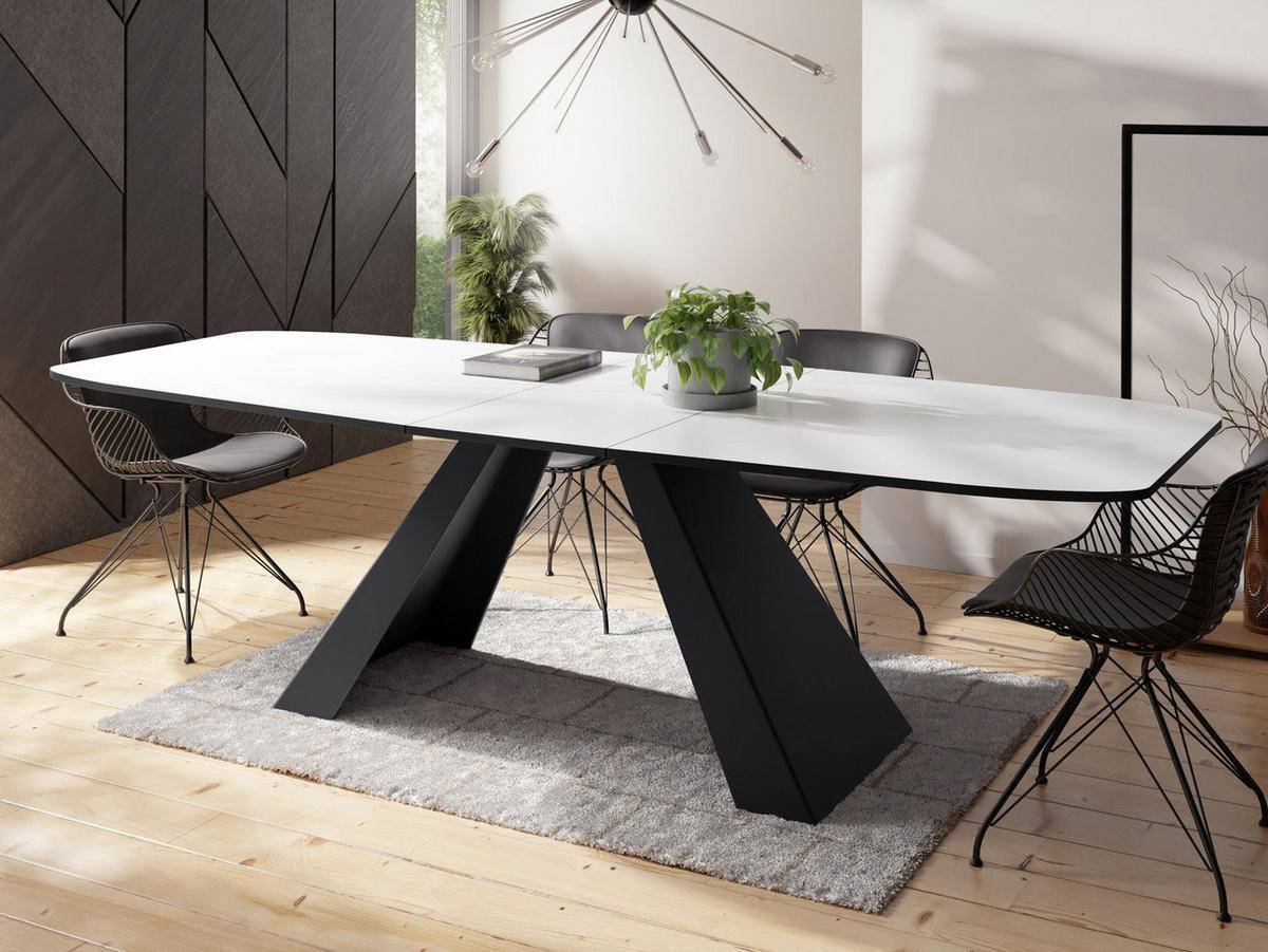 ESSTISCH Monte rechteckig ausziehbar, Weiß 180-220/90/76 cm - Schwarz/Weiß, Holzwerkstoff/Metall (90/218/76cm) - WFL GROUP