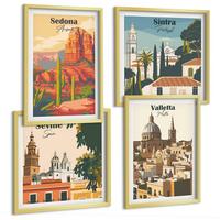 BILDER SET 4er Set - 50x50 cm & 40x60 cm Goldrahmen - Retro-Stadtansichten Sedona Sintra - Goldfarben, Kunststoff (50/50cm) - TULUP