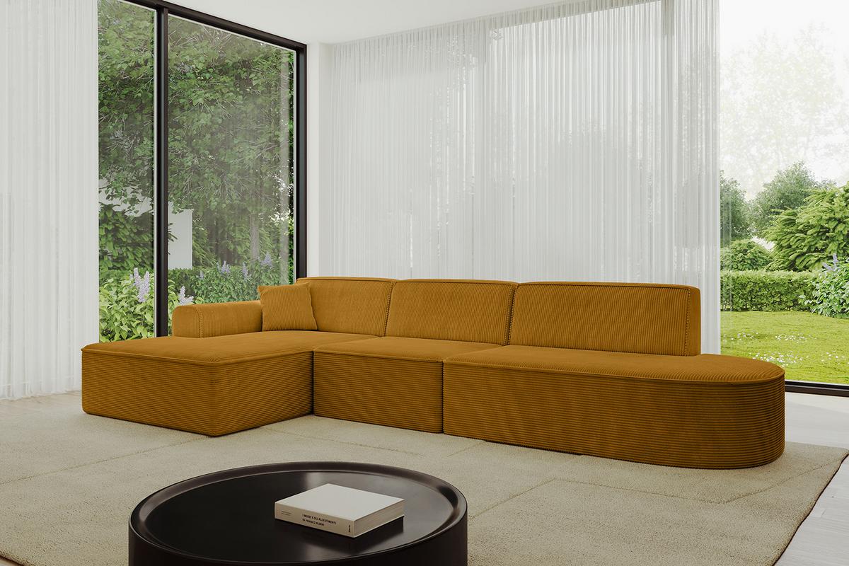 ECKSOFA Ottomane Links IREA-L2-v3 - 327x165x77 cm Senfgelb - Grün, Holzwerkstoff/Textil (327/165cm) - ALTDECOR