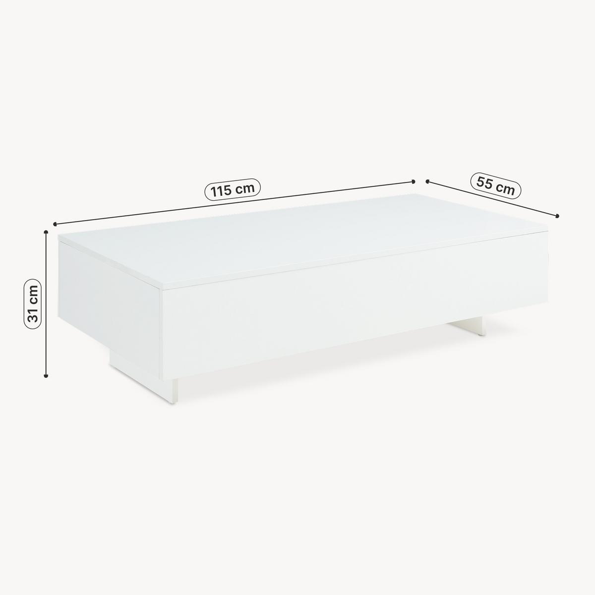 COUCHTISCH Lärketorp 115/55/31 - Weiß Hochglanz, Holzwerkstoff (55/115/31cm) - [en.casa]