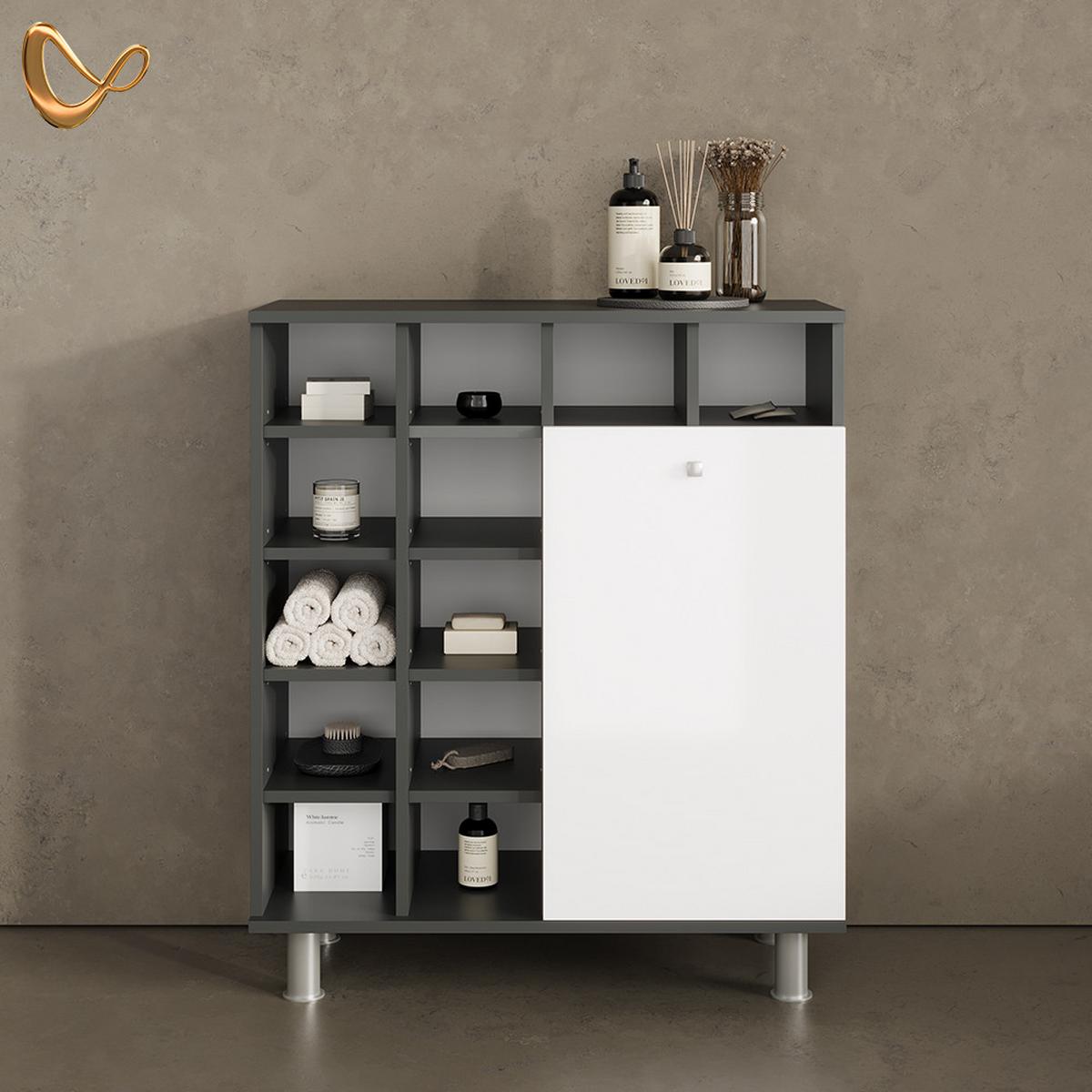 BADSCHRANK Fucino Weiß Hochglanz 78.4 x 91.6 cm - Weiß Hochglanz, Holzwerkstoff (78.4/91.6/34cm) - Livinity®