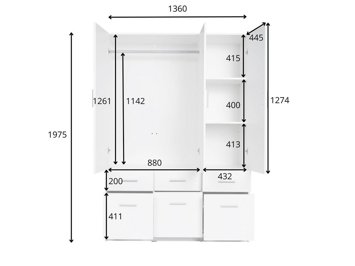 DREHTÜRENSCHRANK LUGERN 136/197,6/53,6cm 3-türig Eiche Wellington - Eichefarben, Holzwerkstoff (136/197.6/53.6cm) - MASSENO