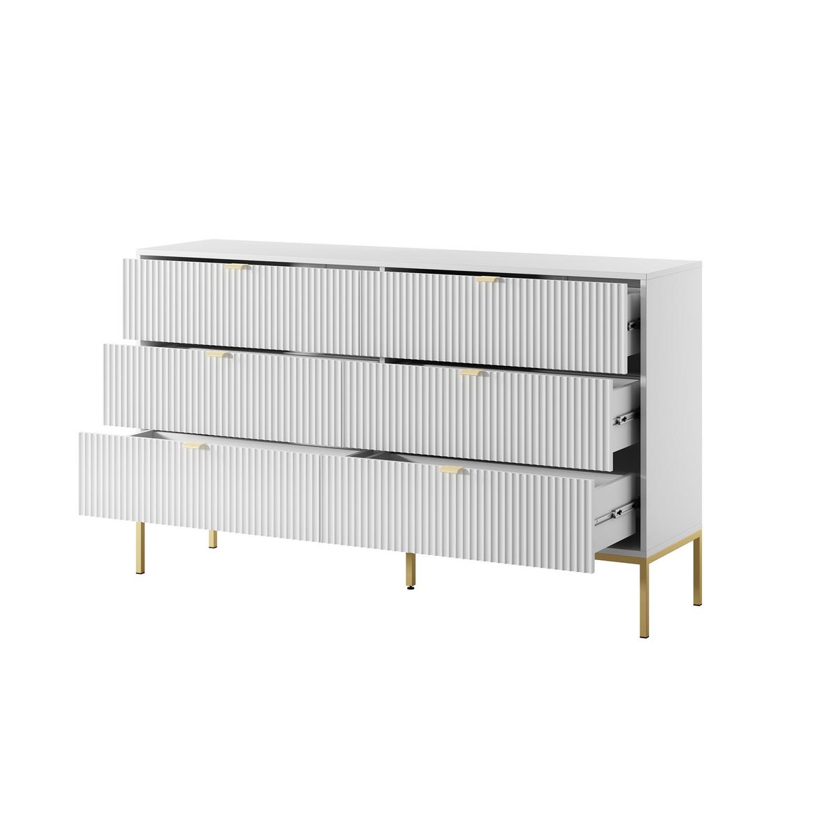 SIDEBOARD STELLARE 154/91/39 cm mit 6 Schubladen Weiß - Goldfarben/Weiß, Holzwerkstoff (154/91/39cm) - MASSENO