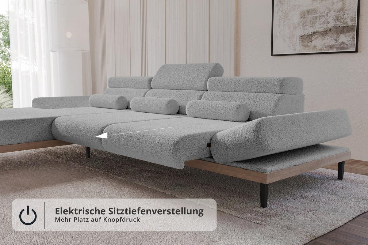ELEKTRISCHES ECKSOFA Links MONA 316x205x85 Hellgrau Bouclé - Blaugrau/Hellgrau, Holzwerkstoff/Textil (316/205cm) - ALTDECOR