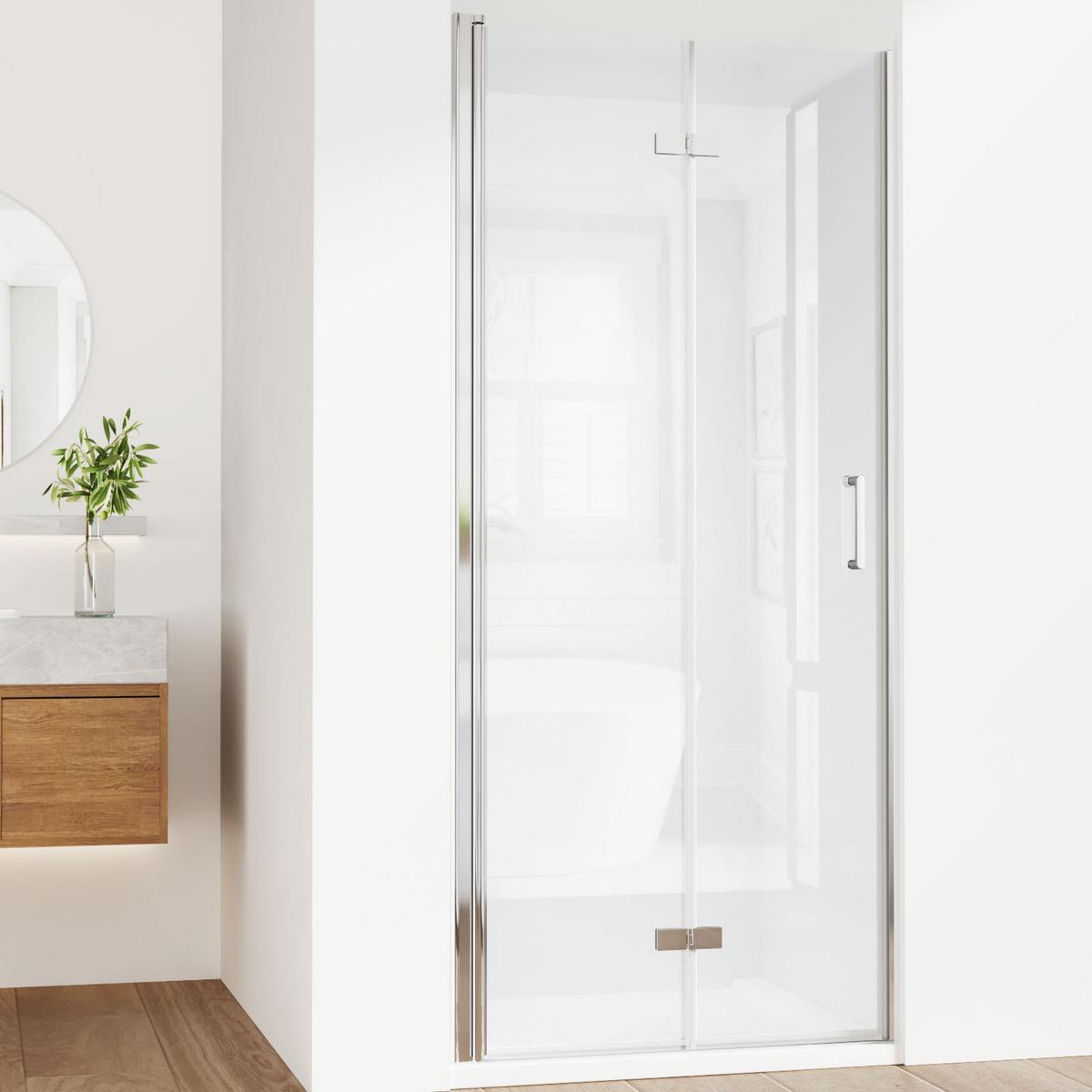 DUSCHKABINE für Nische Drehfalttür Profil Chrom Klarglas 80/195 cm - Chromfarben, Glas (80/195cm) - EMKE