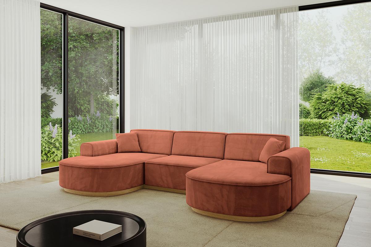 WOHNLANDSCHAFT MARI-U1-v2 - 303x171x83 cm Koralle Velours - Koralle, Holzwerkstoff/Textil (303/83/171cm) - ALTDECOR