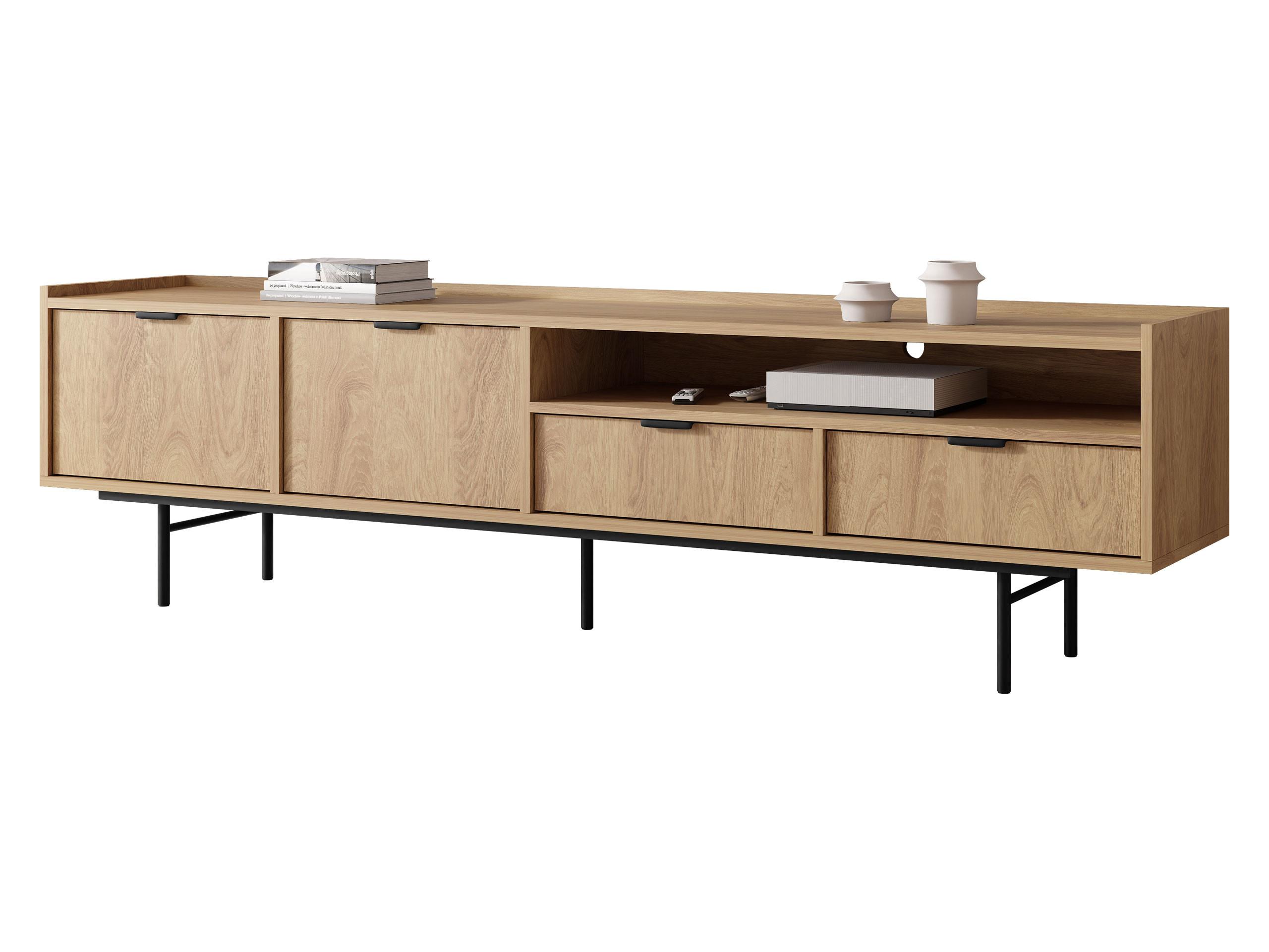 TV-LOWBOARD Edison 200 - Eichefarben/Schwarz, Holzwerkstoff/Metall (200/55/40cm) - MIRJAN24
