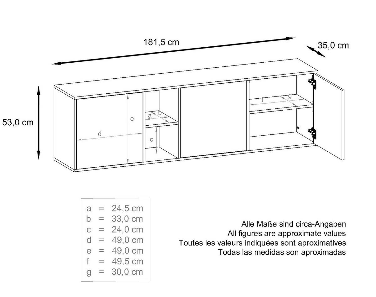 SIDEBOARD Cuba Türen in Eiche Nordic - Silbereichenfarben, Holzwerkstoff (182/53/35cm) - Vladon