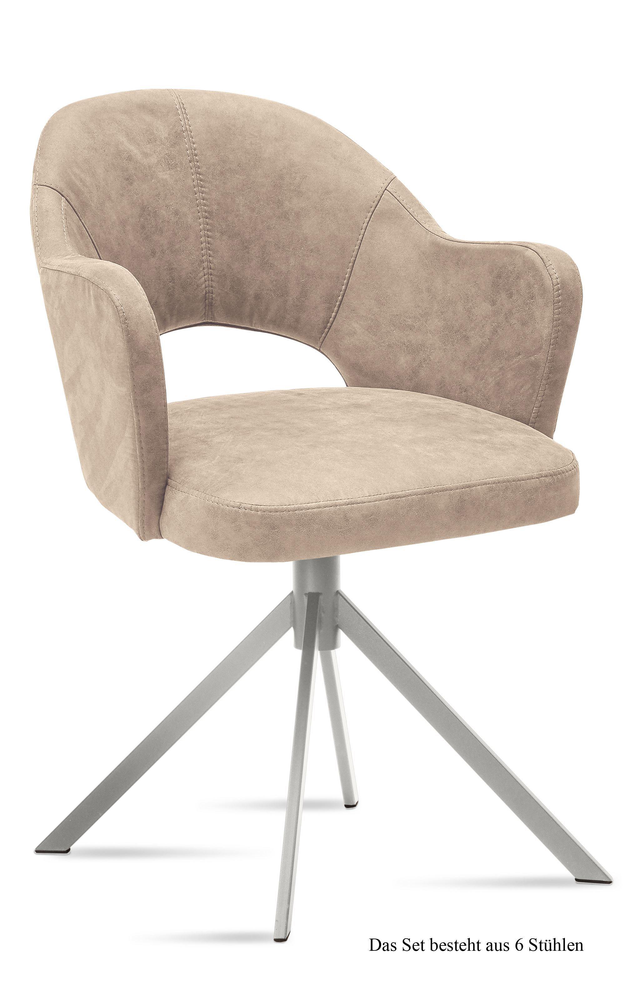 ARMLEHNSTUHL (6er-Set) Dorris 59x87x61 Edelstahl/Natur - Edelstahlfarben/Naturfarben, Kunststoff (61/87/59cm) - 58aufmkessel