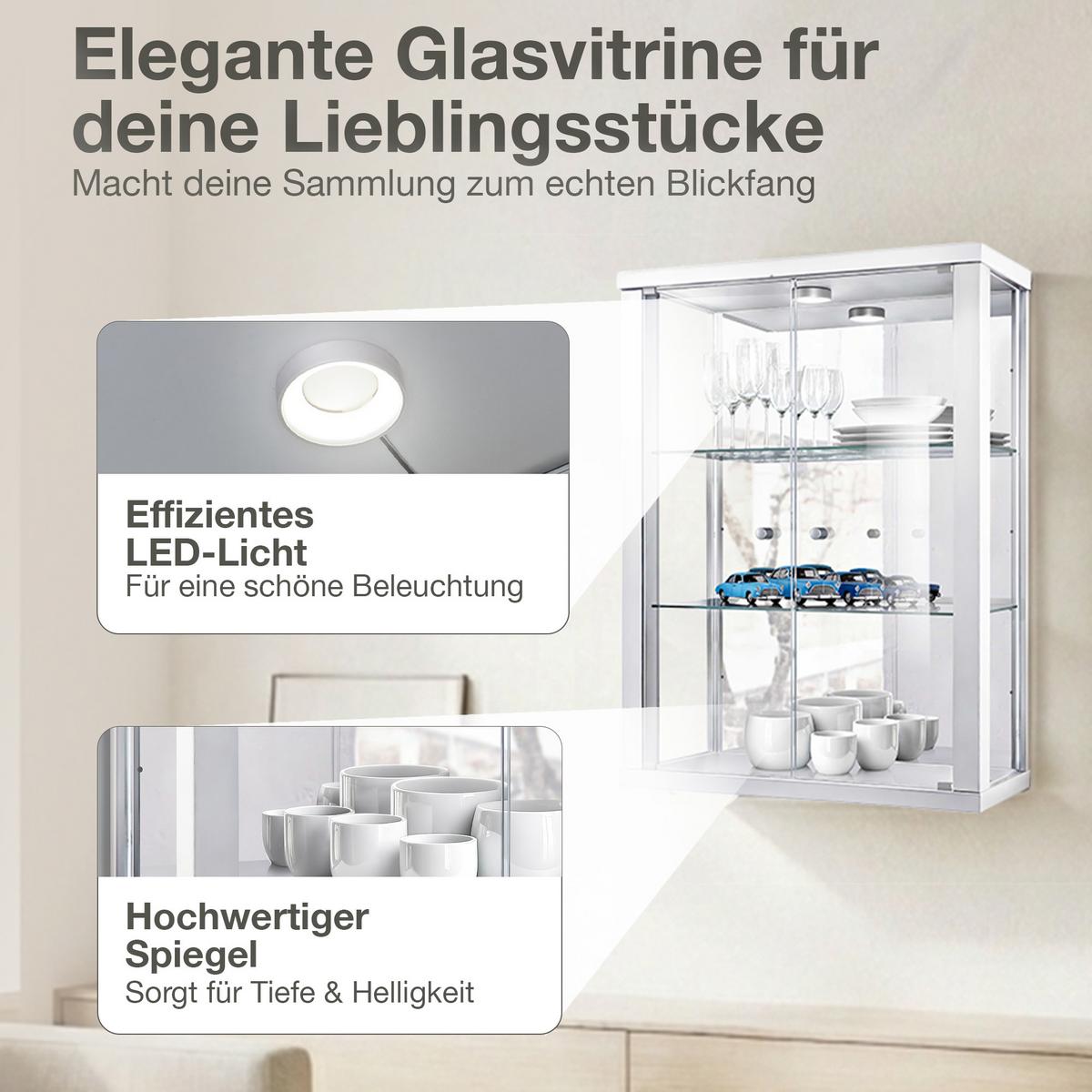 HÄNGEVITRINE 25/60/80 cm mit Spiegel, LED & 2 höhenverstellbaren Glasböden - Transparent/Silberfarben, Glas/Holzwerkstoff (60/80/25cm) - K-Möbel