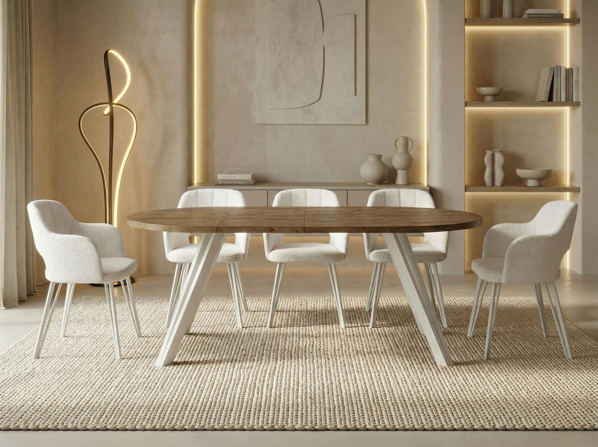 ESSTISCH Ravero runder ausziehbarer, Eiche Braun Rustikal 100-180/100/77 cm - Alteiche/Weiß, Holz/Holzwerkstoff (100/180/76.5cm) - WFL GROUP