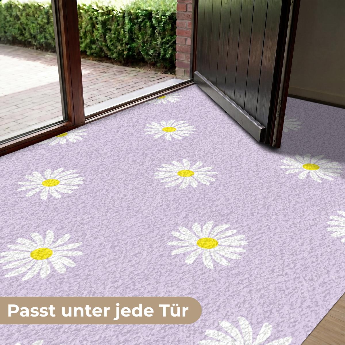 FUSSMATTE Gänseblümchen - Pastell - Weiß - Lila - Blumen Sauberlaufmatte 180x120 cm - Flieder, Kunststoff (180/0.4cm) - MuchoWow