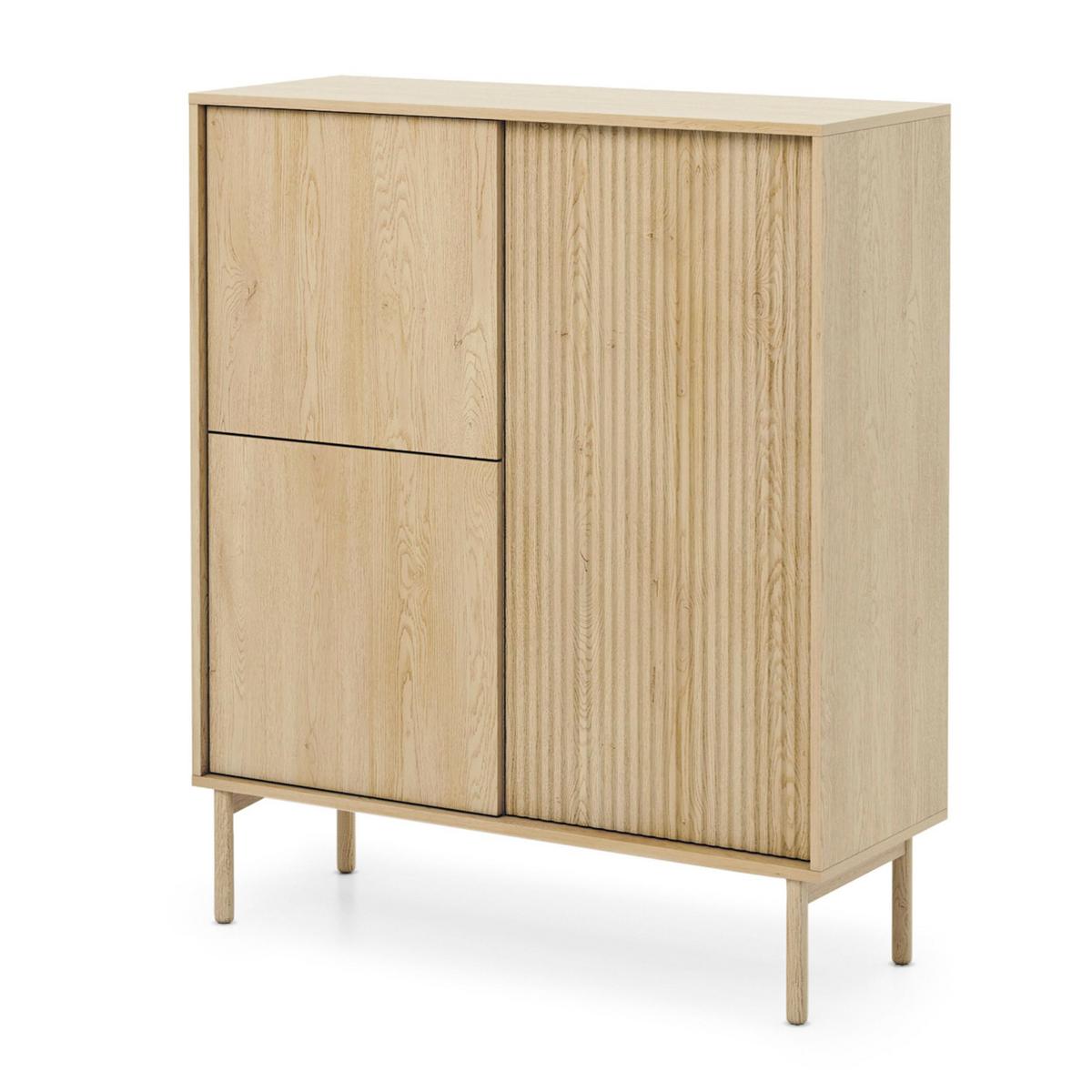 HIGHBOARD Trentinis 3T Beige 103,5/123,4/39,5 cm – Geriffelte Fronten - Eichefarben, Holzwerkstoff/Metall (103.5/121.8/39.5cm) - AX Living