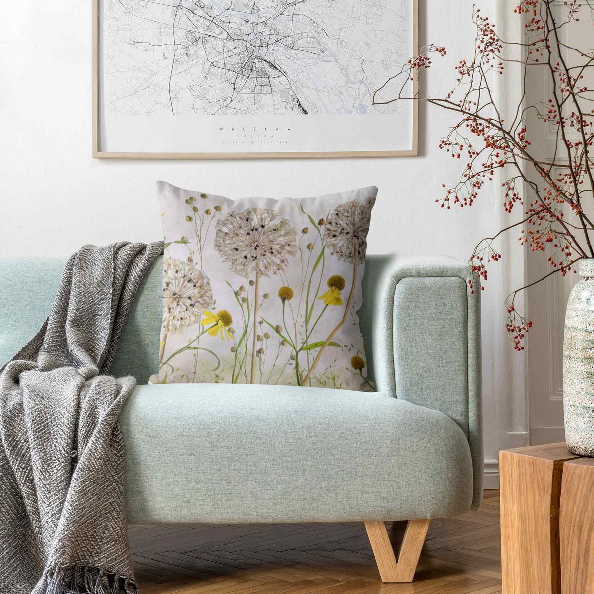 DEKOKISSEN Allium und Helenium Illustration 40/40 cm - Beige, Textil (40/40/10cm) - Bilderwelten