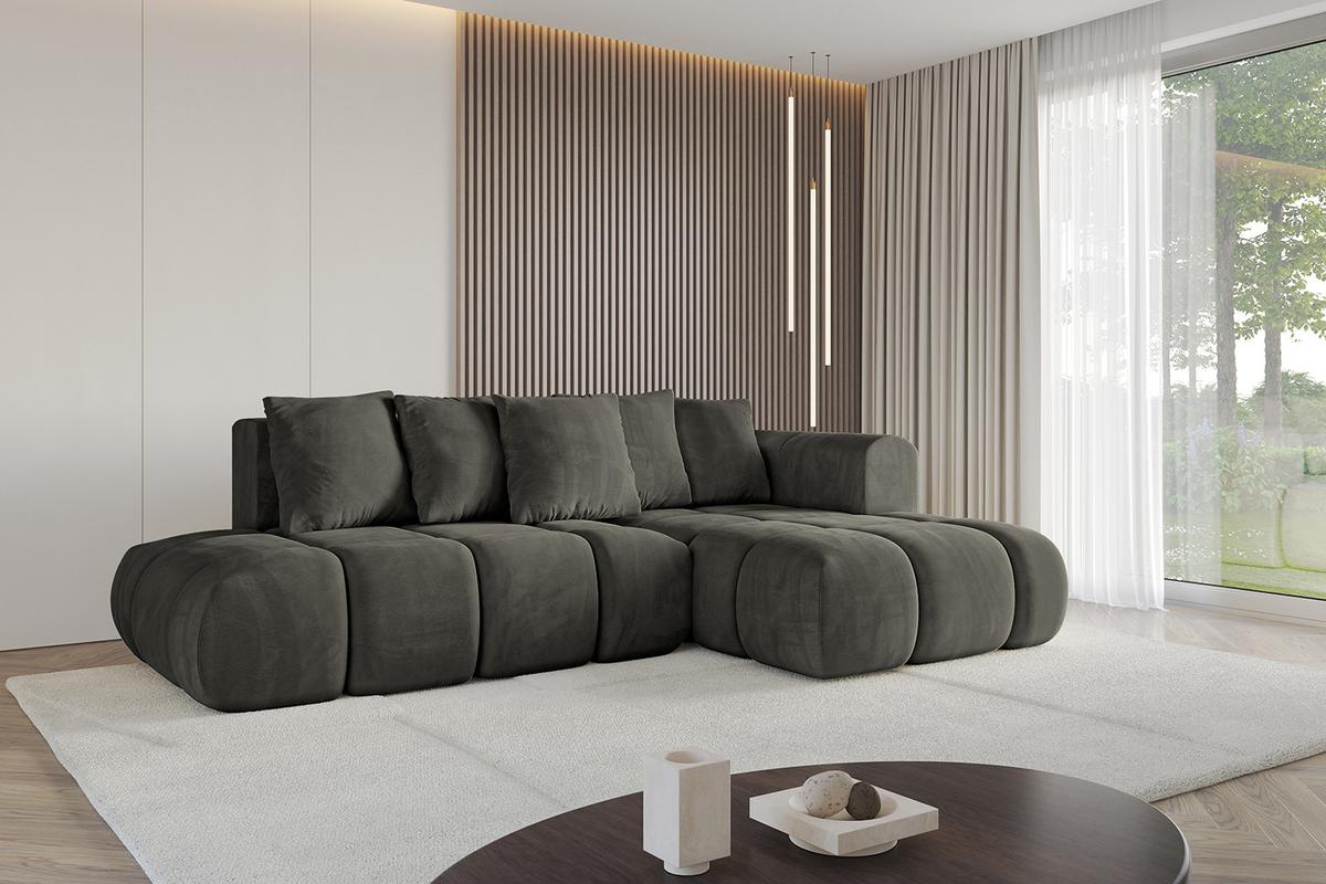 ECKSOFA Ottomane Rechts CLOUD-L-v1 280x185x90 Schwarz Velours - Schwarz, Holzwerkstoff/Kunststoff (185/280cm) - ALTDECOR