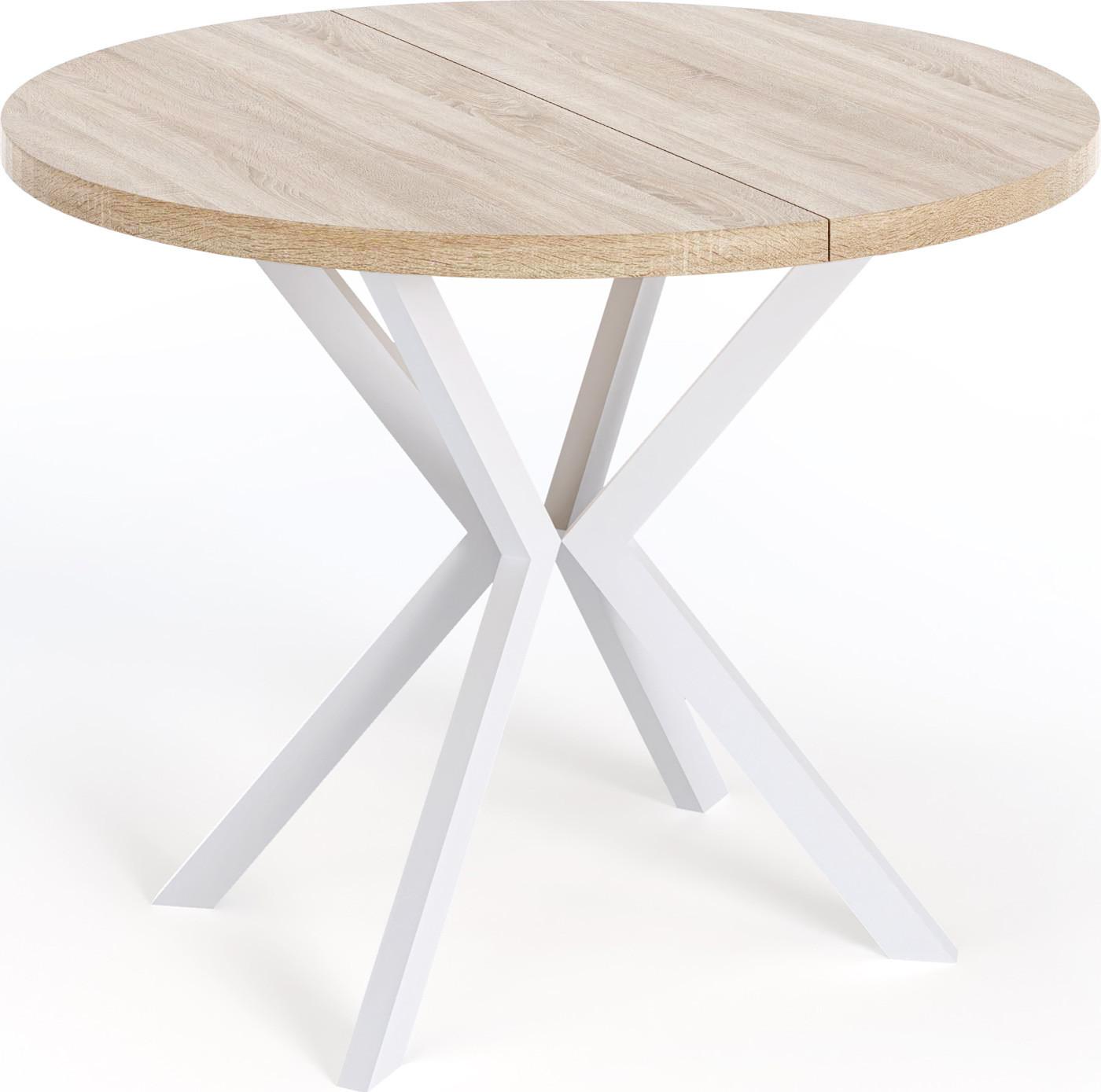 ESSTISCH Della runder ausziehbarer, Sonoma Eiche 120-200/120/76 cm - Weiß/Sonoma Eiche, Holzwerkstoff/Metall (120/200/76cm) - WFL GROUP