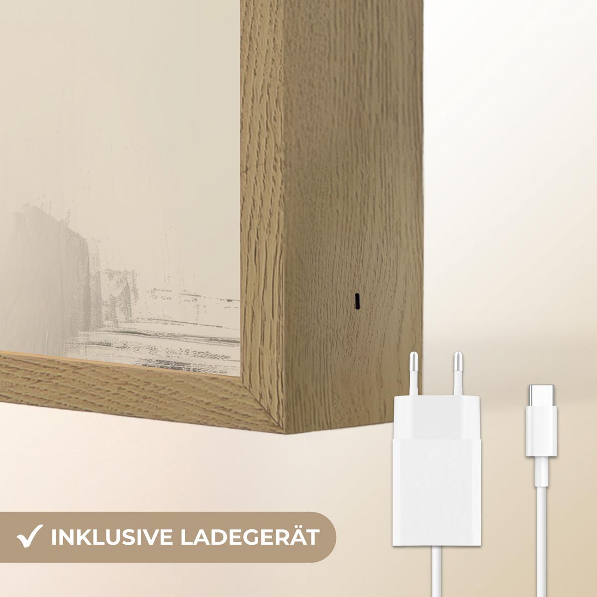 WANDLEUCHTE MIT AKKU Frau - Hut - Farbe 40x30 cm - Creme, Holzwerkstoff (40/30/8cm) - OnlyWow