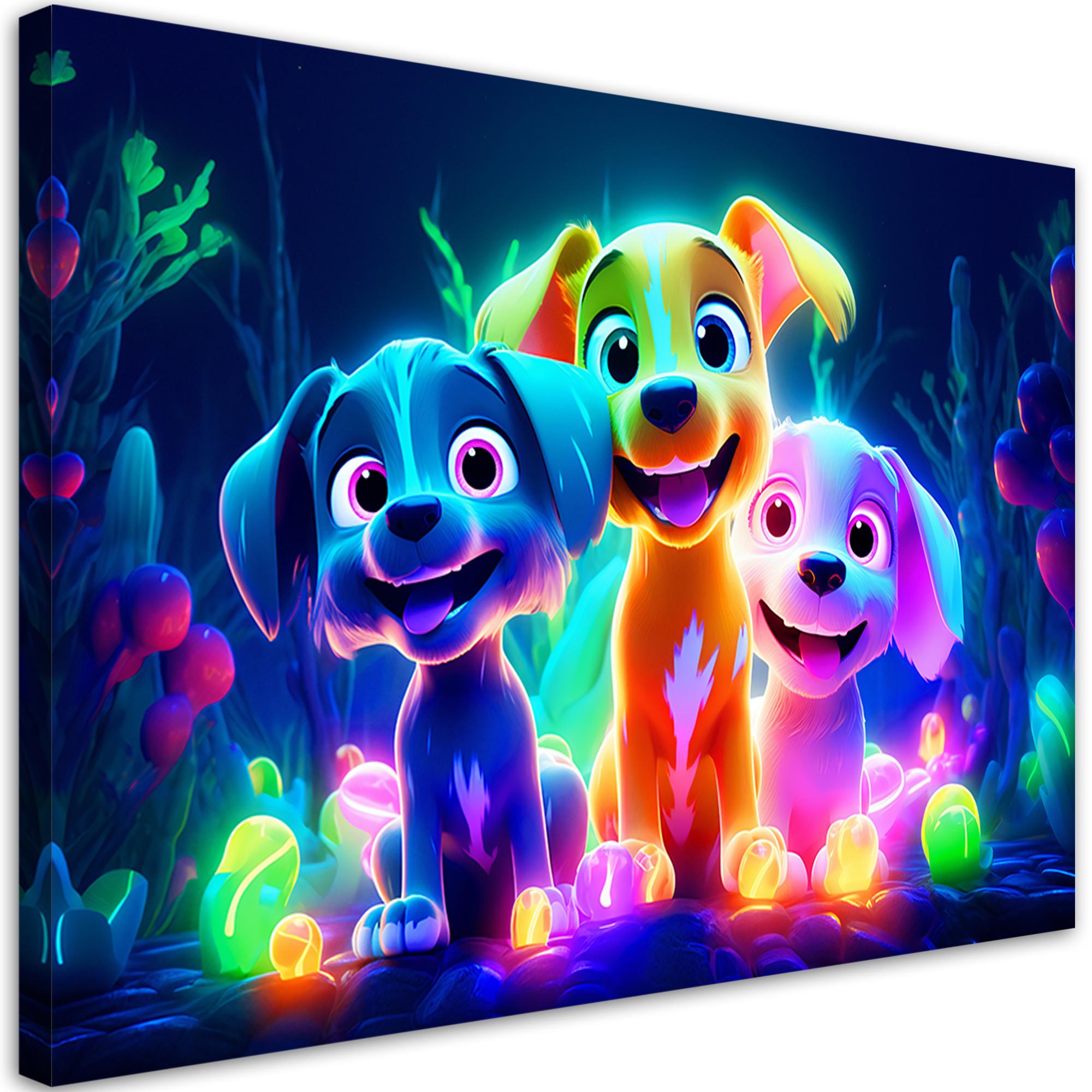 WANDBILD Cartoon Hunde neon 90x60cm - Multicolor, Textil (90/60cm) - Feeby