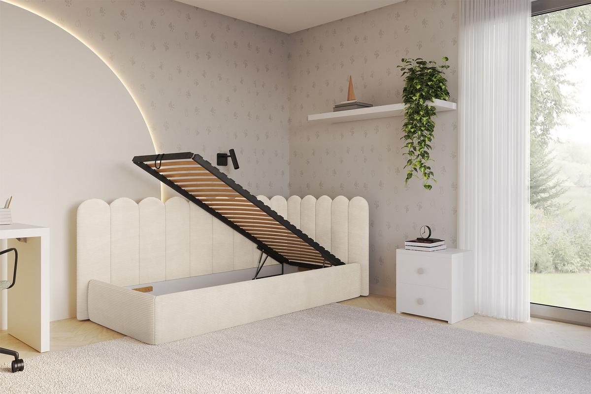 EINZELLBETT Jugendbett mit Bettkasten und Matratze H3/H4, Links - ARTY 100x200 Beige - Creme, Holzwerkstoff/Textil (100/200cm) - ALTDECOR