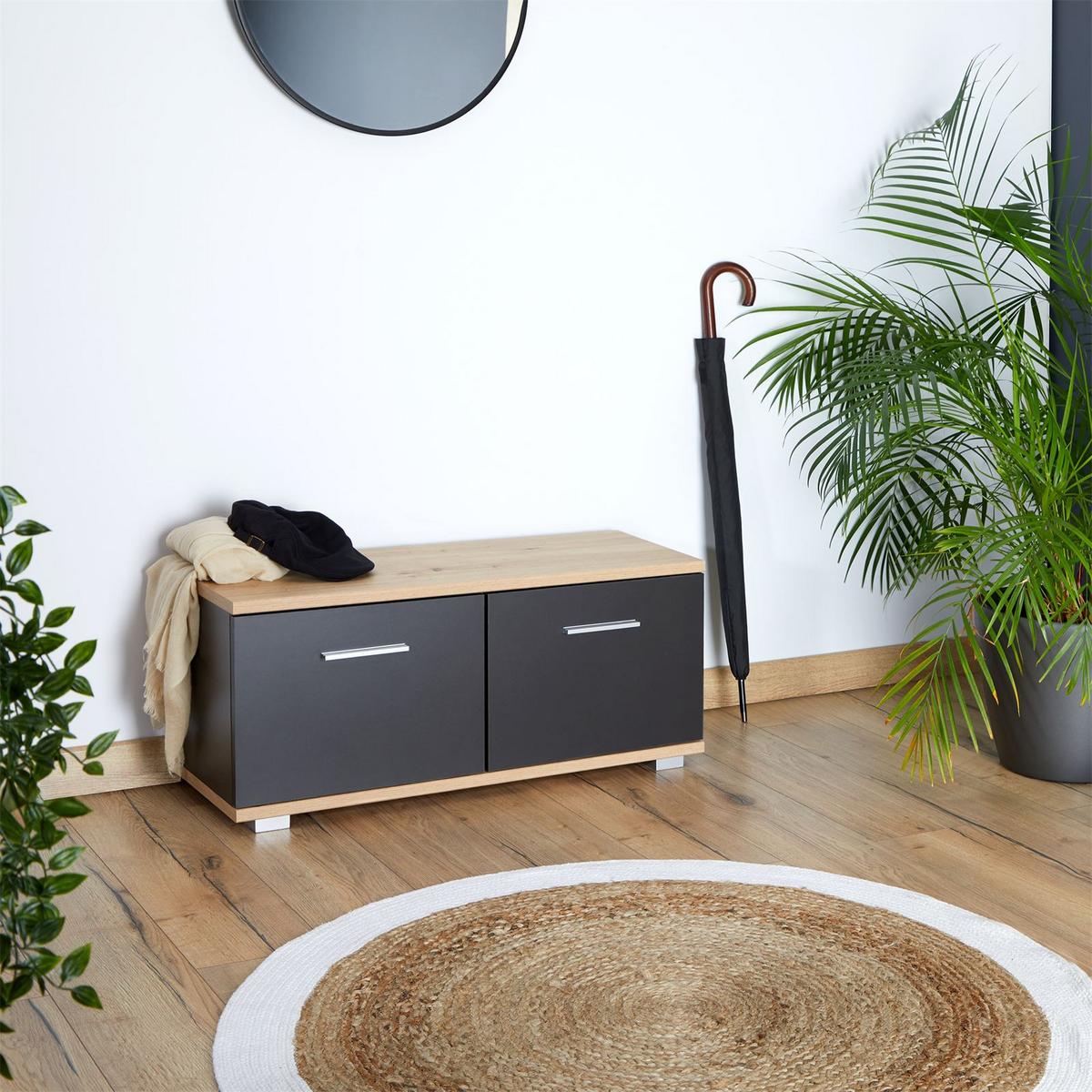 SITZBANK BILBAO dunkelgrau, Artisan Eiche - Dunkelgrau, Holzwerkstoff (90/40/34cm) - CARO-Möbel
