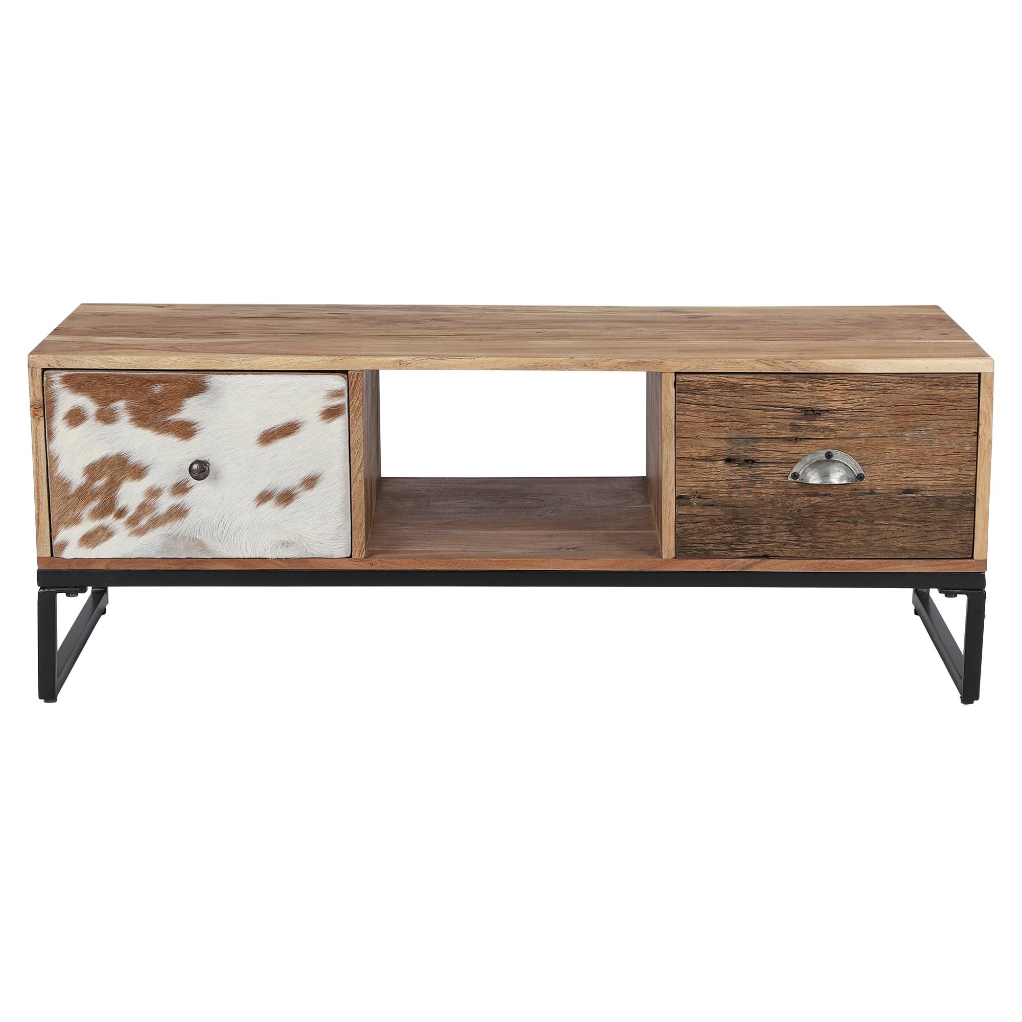 TV LOWBOARD 110x50 cm mit 2 Schubladen aus Holz, Leder und Metall - Schwarz/Braun, Holz/Metall (50/40/110cm) - WOMO-DESIGN