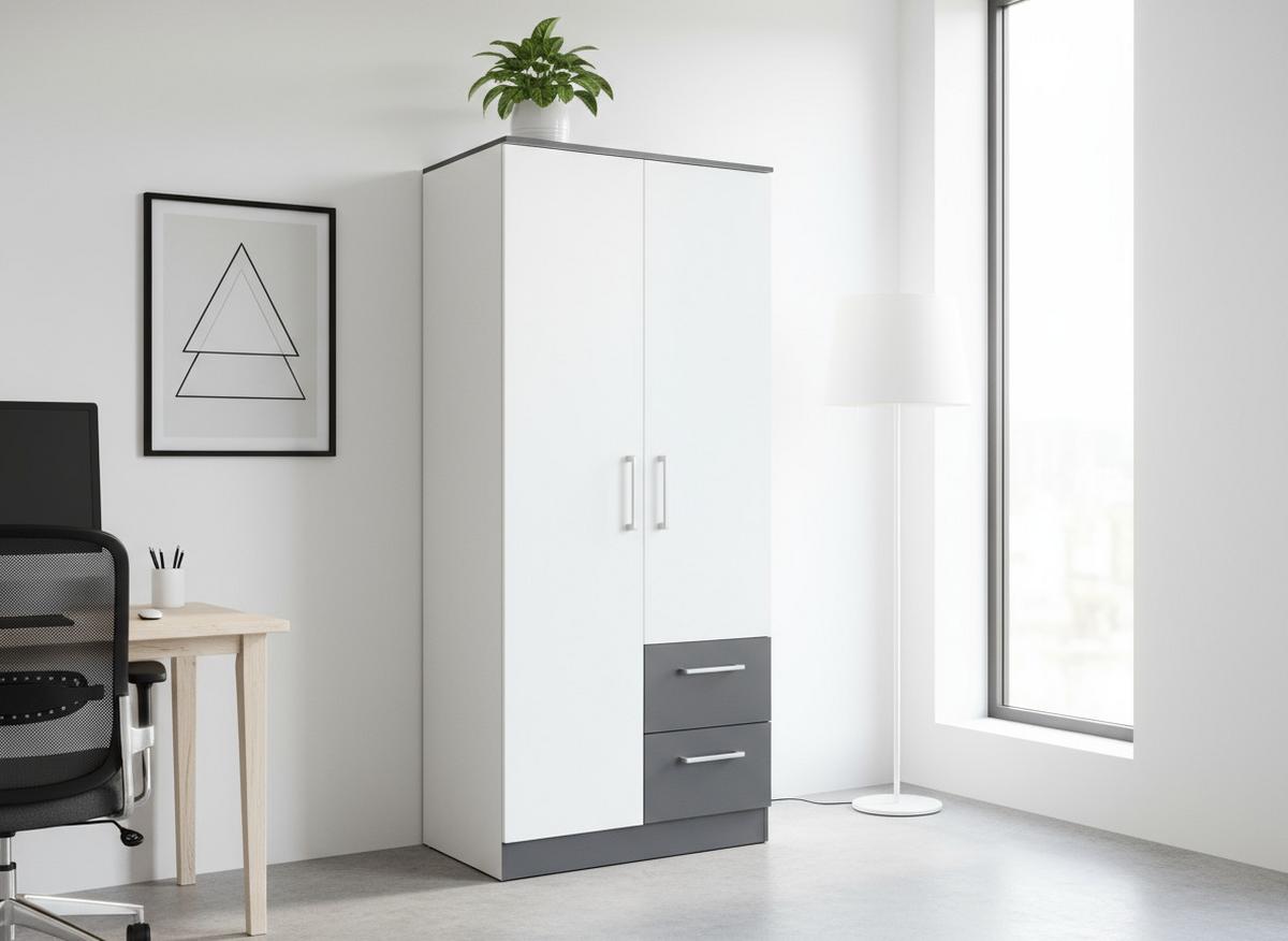 KLEIDERSCHRANK 90/201/54 cm Weiß Anthrazit mit Drehtüren - Anthrazit/Silberfarben, Holzwerkstoff/Kunststoff (90/201/54cm) - arthur berndt