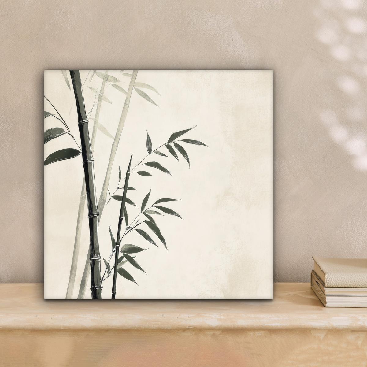 LEINWANDBILD Japandi - Bambus - Beige Deko Wohnzimmer 20x20 cm - Eukalyptusholzfarben, Textil (20/20cm) - MuchoWow