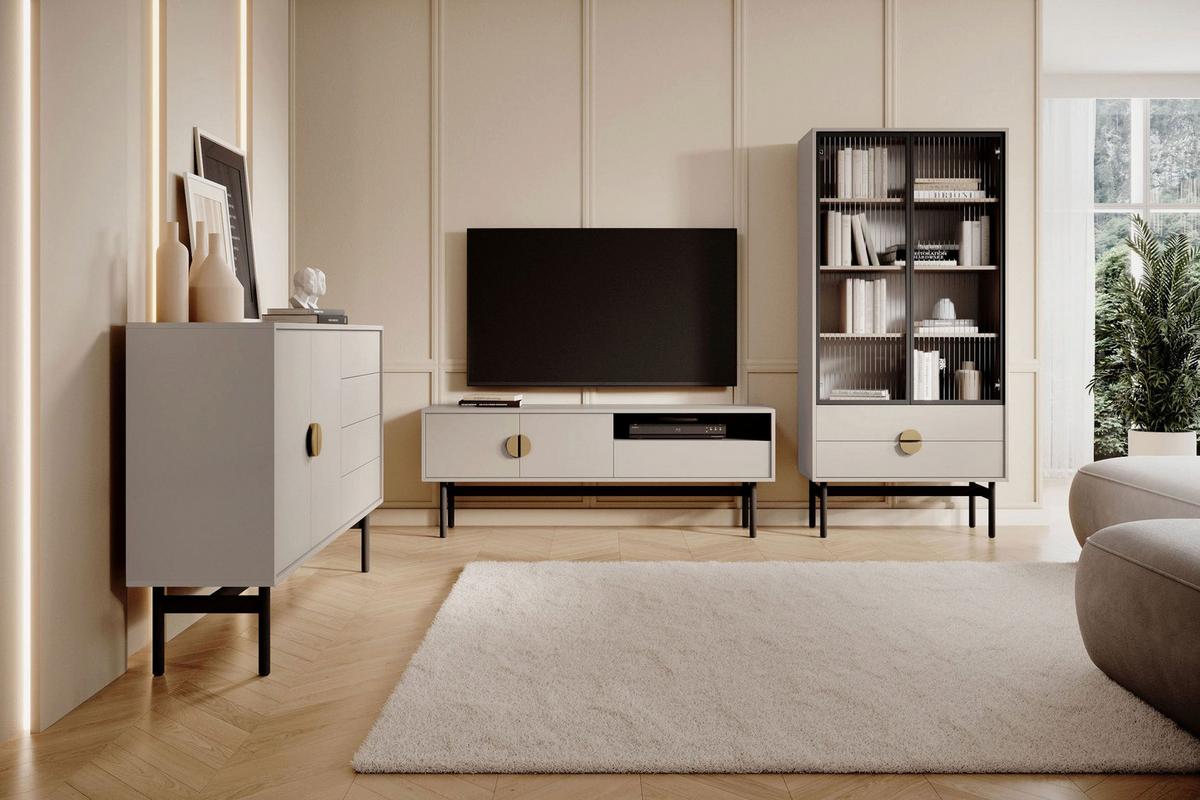 TV-LOWBOARD Stoon II TAUPE 154 CM - Taupe/Goldfarben, Holzwerkstoff/Metall (154/57/38cm) - Selsey