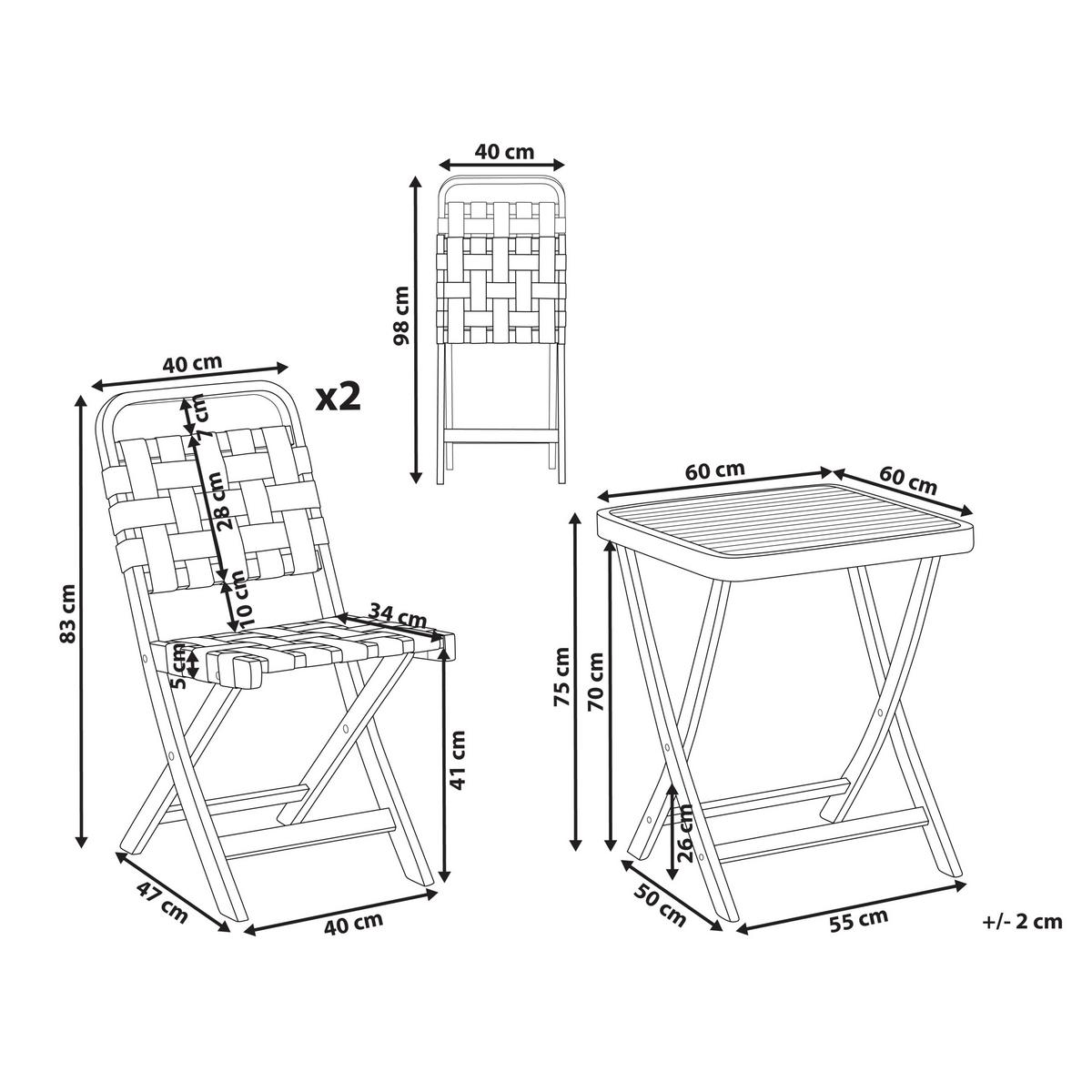 BISTRO-SET klappbar zertifiziertes Akazienholz Braun Calciano - Braun, Holz - Beliani