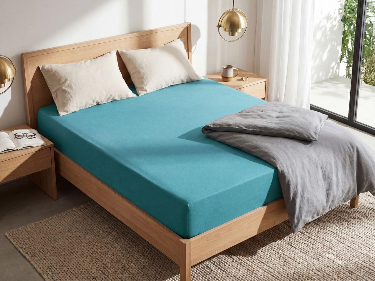 SPANNBETTLAKEN Blau 140/200 cm Hofuf - Türkis, Textil (140/200cm) - Beliani