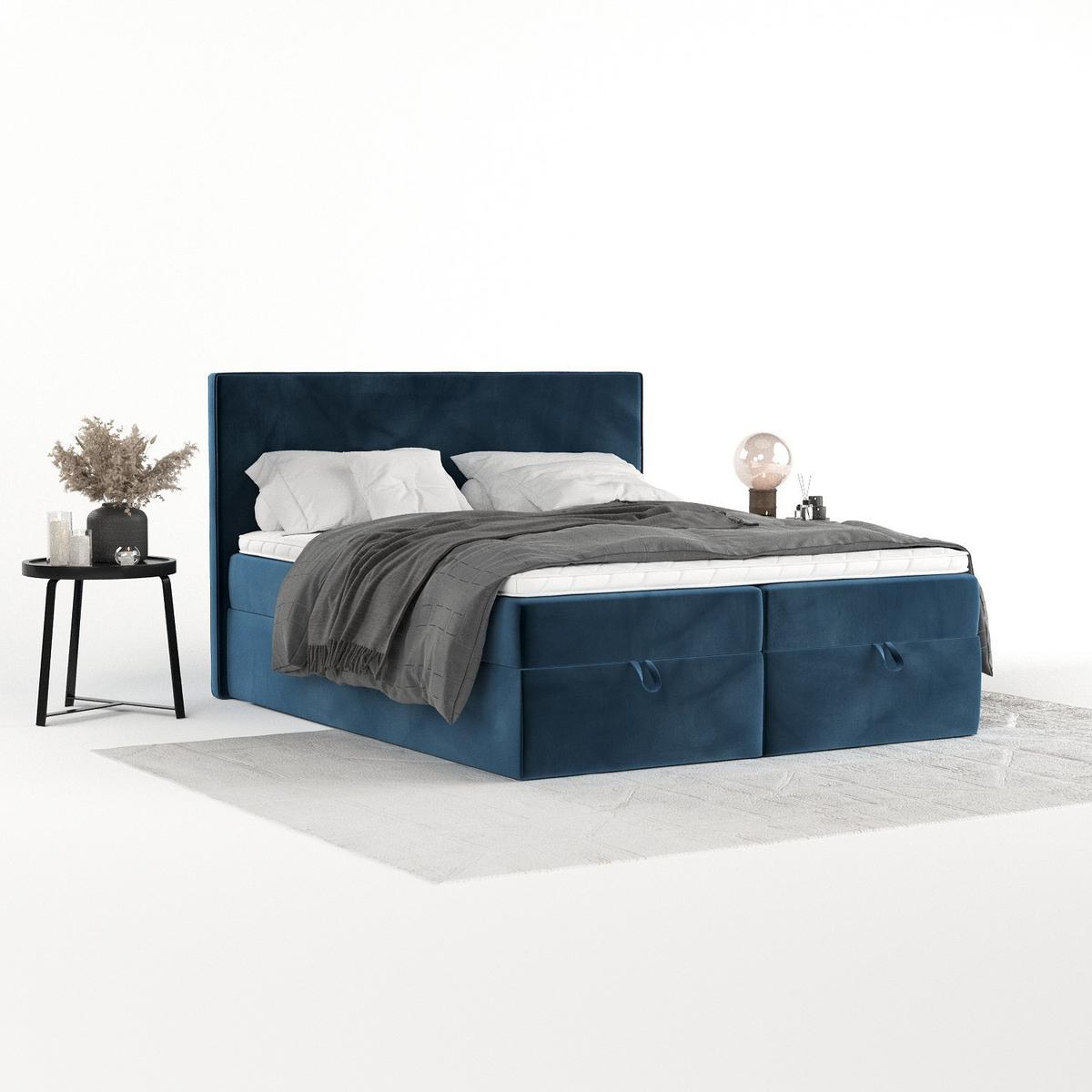 BOXBETT Velma 160/200 cm Dunkelblau im Kronos Stoff - Schwarz/Dunkelblau, Holz/Holzwerkstoff (160/200cm) - AltaBeds