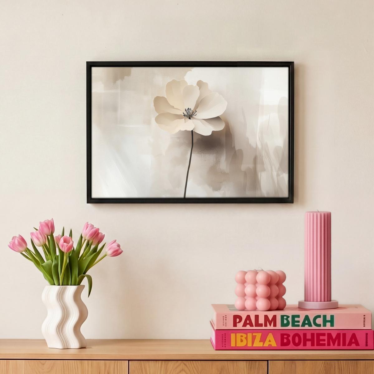 LEINWAND Bilder mit Rahmen - Blume - Beige - Farbe - Schatten - 30x20 - Creme, Textil (30/20cm) - MuchoWow