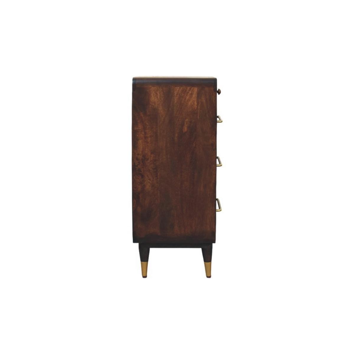 KOMMODE mit edlem Samtbezug in Mokka-Finish, 6 Schubladen, dunkelbraun. - Dunkelbraun, Holz (130/85/35cm) - Artisan Furniture