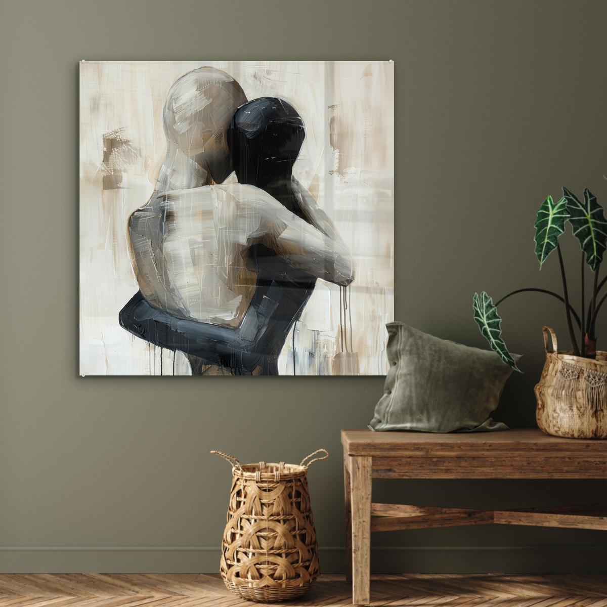 ACRYLGLASBILD Abstrakt - Liebe - Schwarz und weiß - Modern 90x90 cm - Schwarz, Glas (90/90cm) - MuchoWow