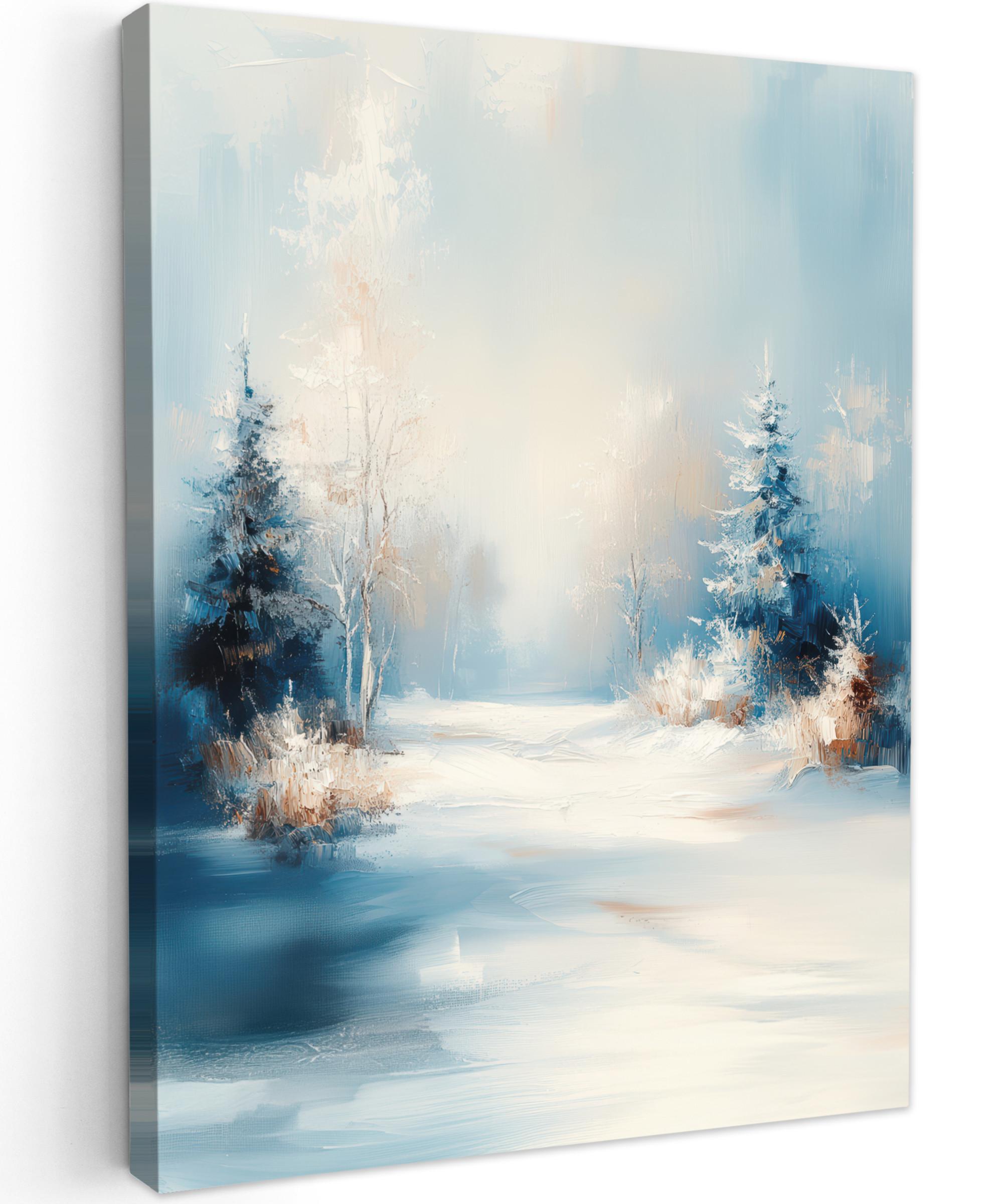 LEINWANDBILD Wald - Winter - Natur - Abstrakt - Schnee Wandbild Wohnzimmer 60x80 cm - Weiß, Textil (60/80cm) - MuchoWow