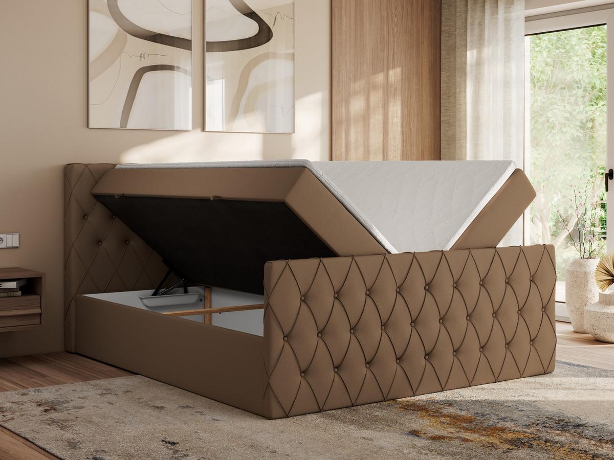 BOXBETT MIREN DUO 140/200 - Braun Kunstleder - H3 - Braun, Holz/Textil (140/200cm) - MKS