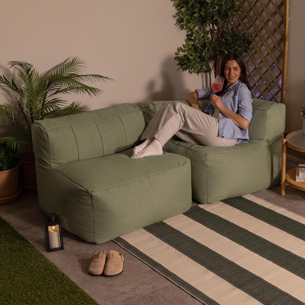 SITZSACK-SOFA Outdoor 2-tlg.: Ecksessel, Sessel - Grün, Textil (195/68/100cm) - icon