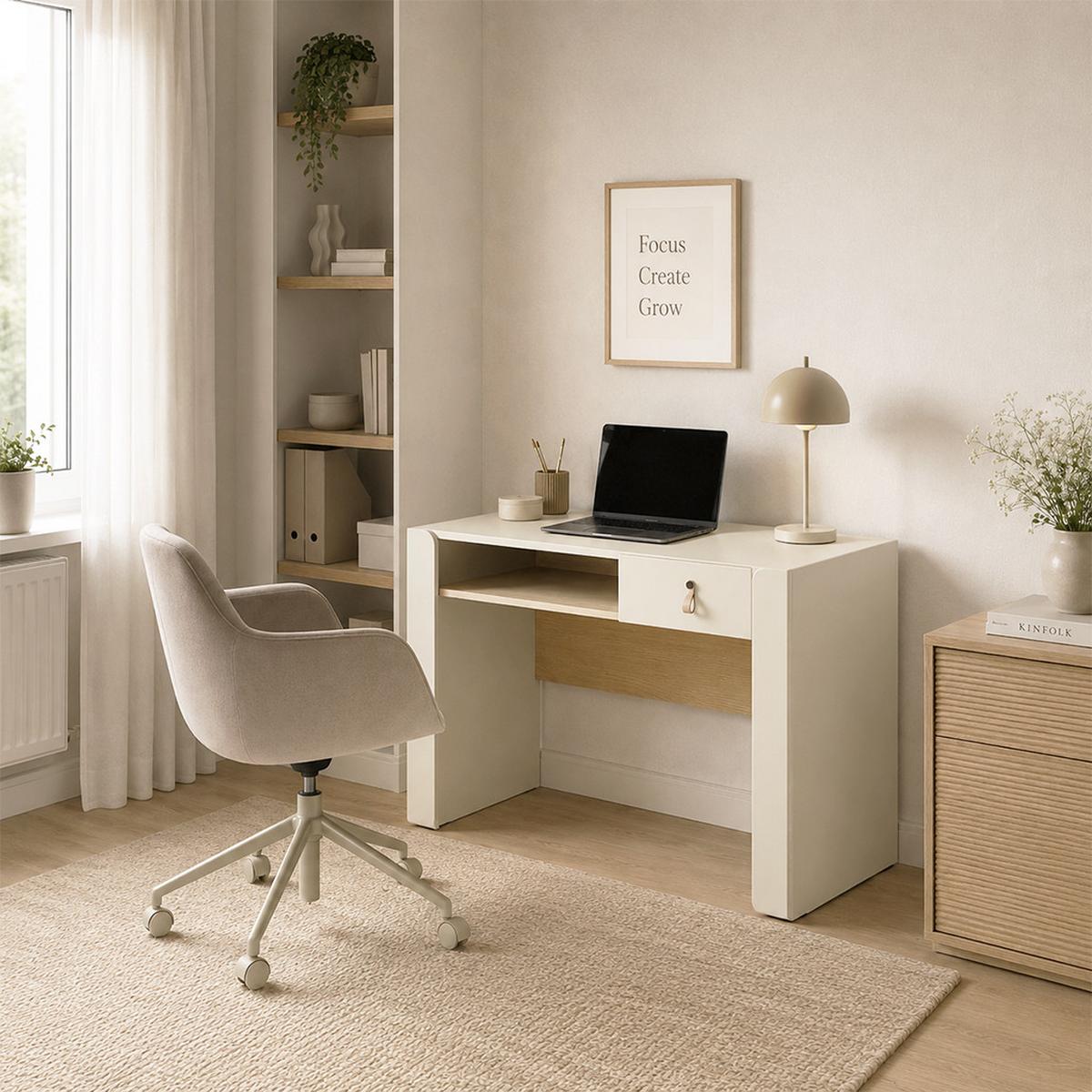 SCHREIBTISCH Sorella mit Schublade und offenem Regal, für Jugendzimmer, Macadamia + Eiche Mavelie - Eichefarben/Beige, Leder/Holzwerkstoff (52/120/76cm) - Beautysofa