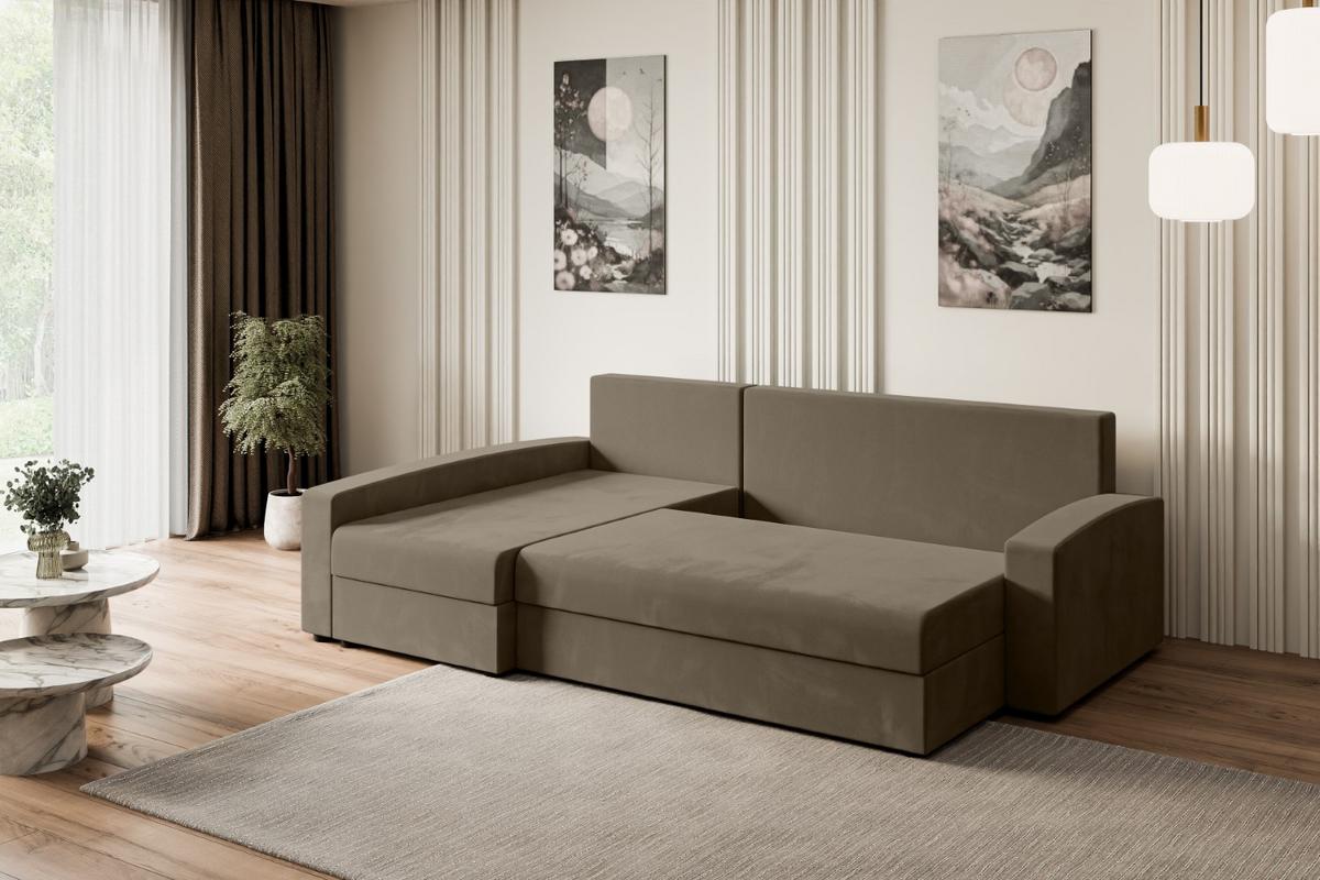 ECKSOFA mit Schlaffunktion und Bettkasten ALESIA-L 231x140x90 cm Braun Velours - Silberfarben/Braun, Holzwerkstoff/Kunststoff (231/140cm) - ALTDECOR