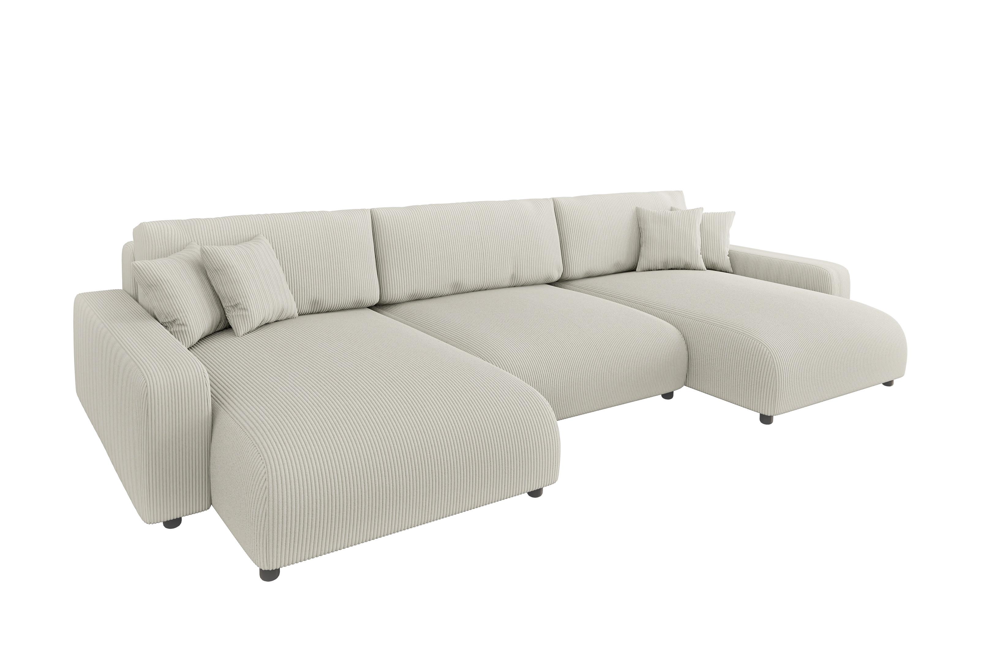 WOHNLANDSCHAFT Emma Beige Cord - Beige/Schwarz, Holz/Kunststoff (332/78/170cm) - S-Style Möbel