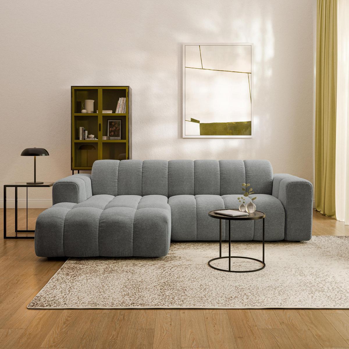 ECKSOFA TISI Grau Strukturstoff - Grau, Holz (274/165cm) - MASSENO