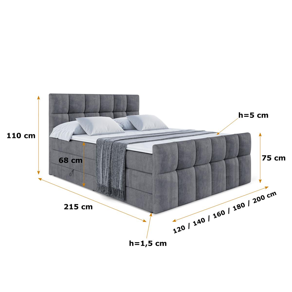 BOXSPRINGBETT RICAR-Z KING - 140 x 200 - H3/H4 - Dunkelgrau - Dunkelgrau, Holzwerkstoff (140/200cm) - ALTDECOR